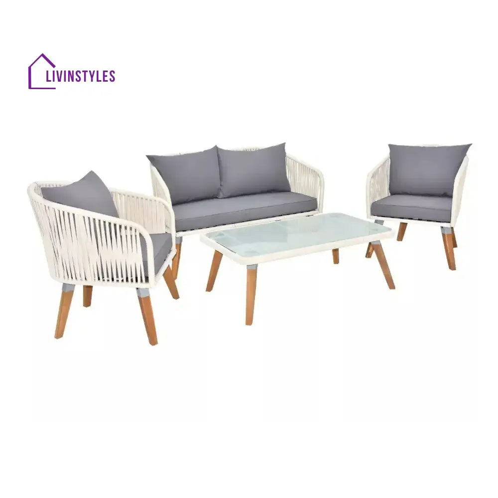 Vada Outdoor Rope 4-Piece Sofa Set (White & Grey) - Sofa Set