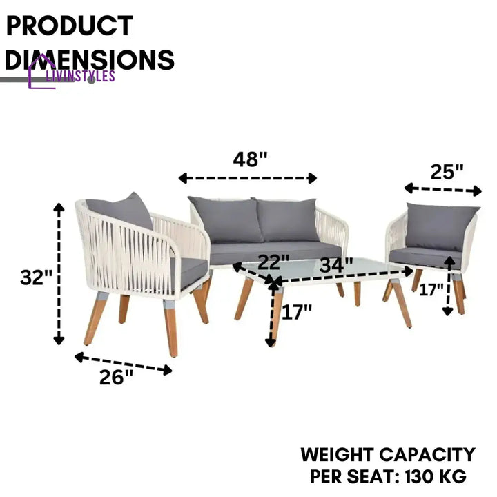 Vada Outdoor Rope 4-Piece Sofa Set (White & Grey) - Sofa Set