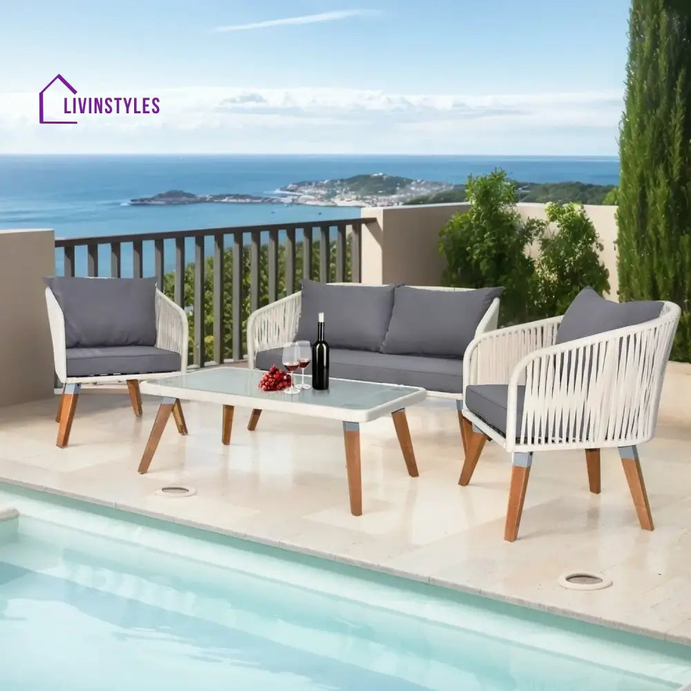 Vada Outdoor Rope 4-Piece Sofa Set (White & Grey) - Sofa Set