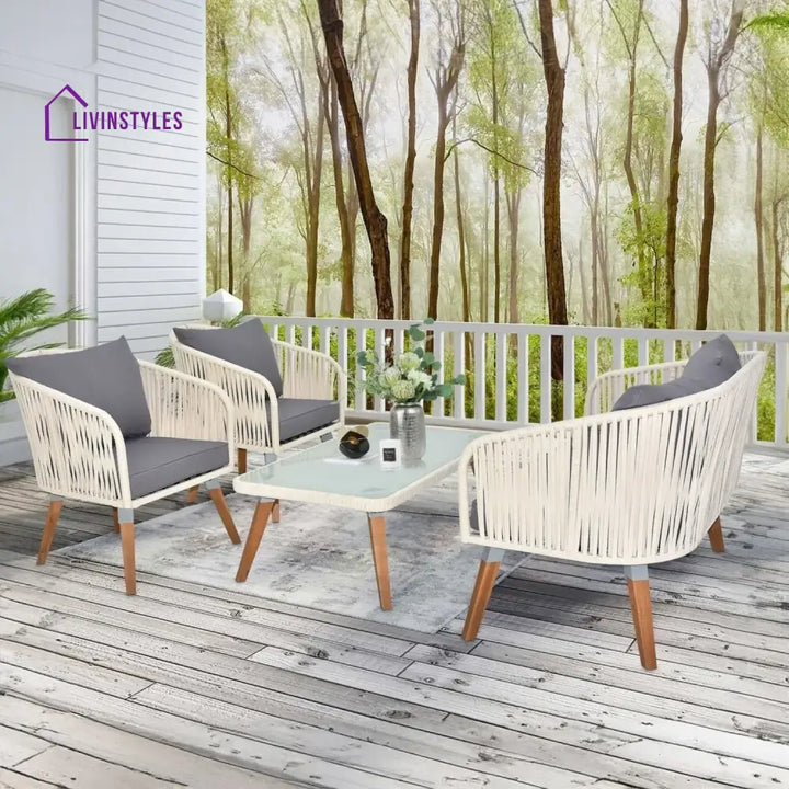 Vada Outdoor Rope 4-Piece Sofa Set (White & Grey) - Sofa Set