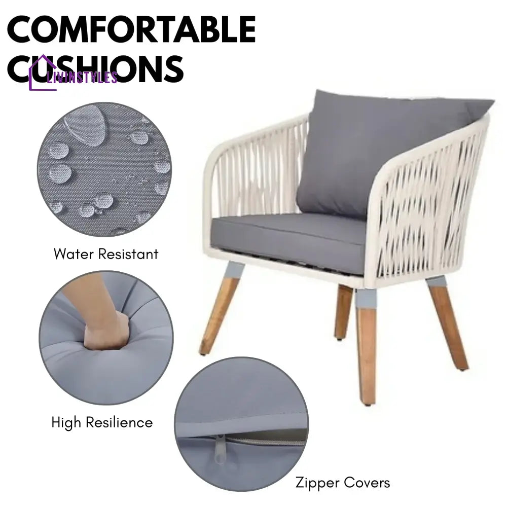 Vada Outdoor Rope 4-Piece Sofa Set (White & Grey) - Sofa Set