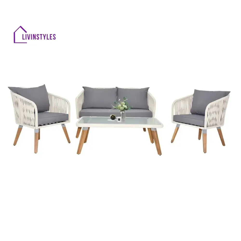 Vada Outdoor Rope 4-Piece Sofa Set (White & Grey) - Sofa Set