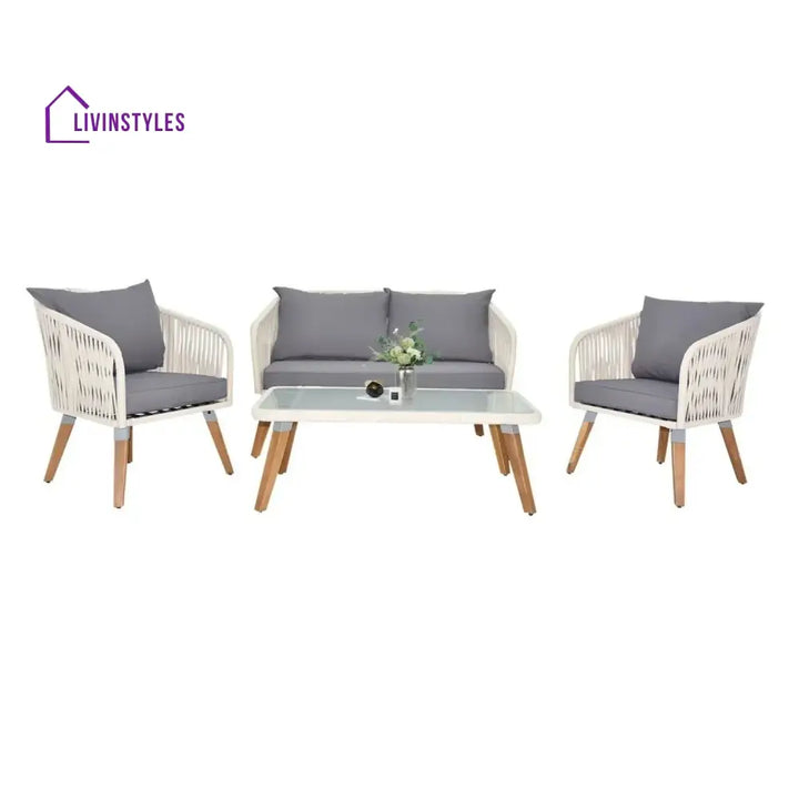 Vada Outdoor Rope 4-Piece Sofa Set (White & Grey) - Sofa Set