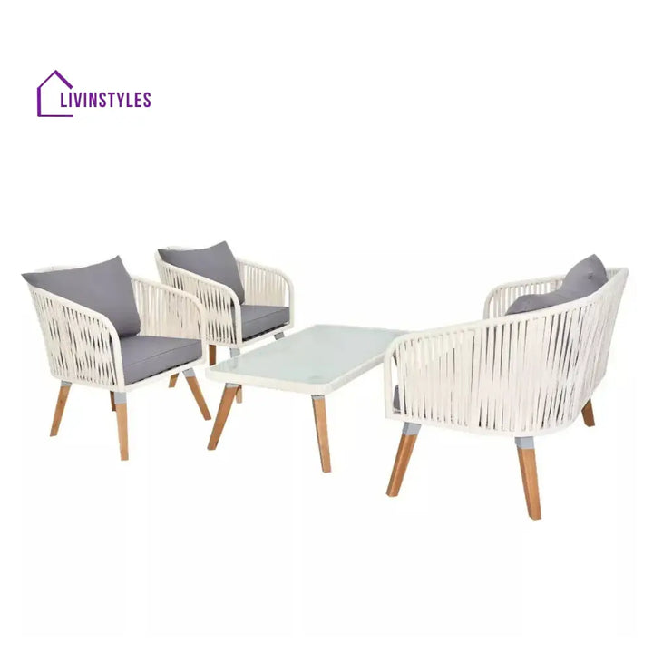 Vada Outdoor Rope 4-Piece Sofa Set (White & Grey) - Sofa Set