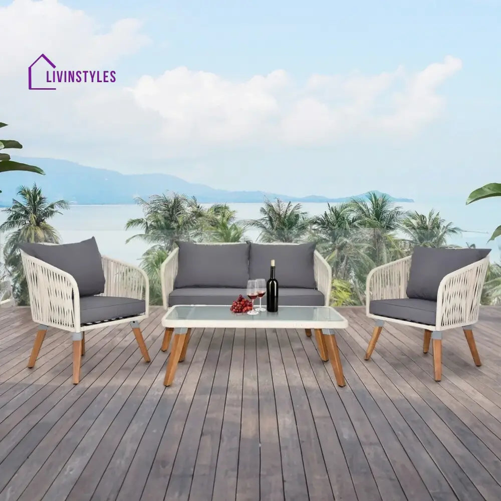 Vada Outdoor Rope 4-Piece Sofa Set (White & Grey) - Sofa Set