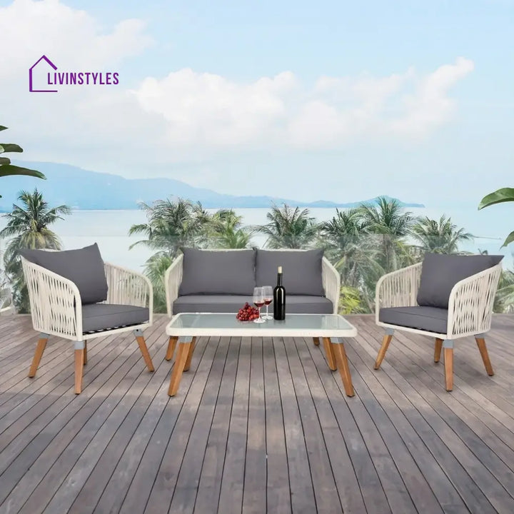 Vada Outdoor Rope 4-Piece Sofa Set (White & Grey) - Sofa Set
