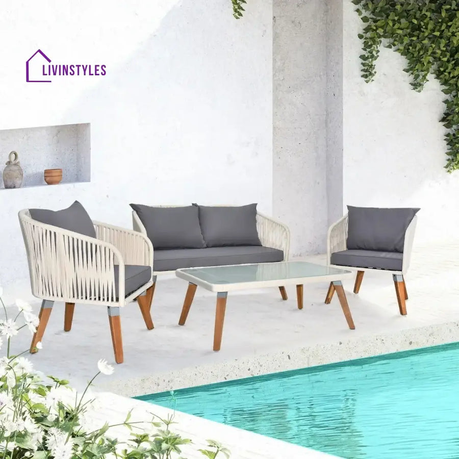 Vada Outdoor Rope 4-Piece Sofa Set (White & Grey) - Sofa Set
