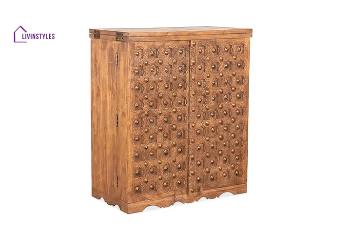 Vadym Solid Wood Bar Cabinet L 188 x D 50 x H 101 cm (Opened) L 94 x D 50 x H 104 cm (Compact) / Stone Bar