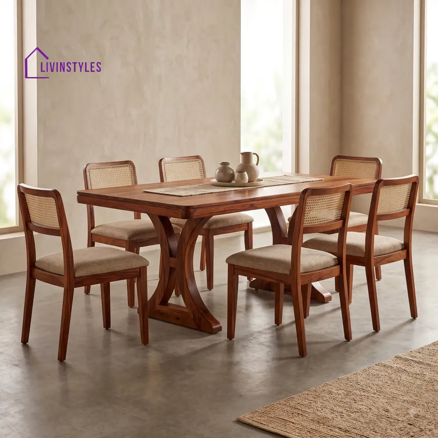 Vaidehi Premium Wooden 6 Seater Dining Table Set