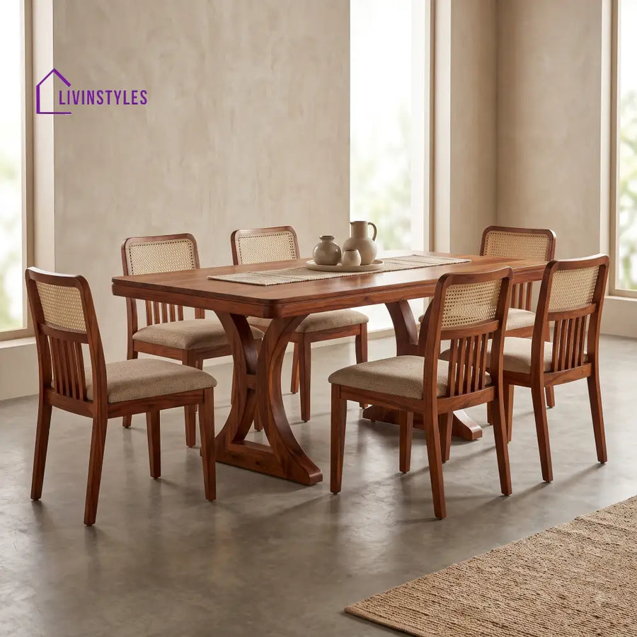 Vaishnavi Premium Wooden 6 Seater Dining Table Set