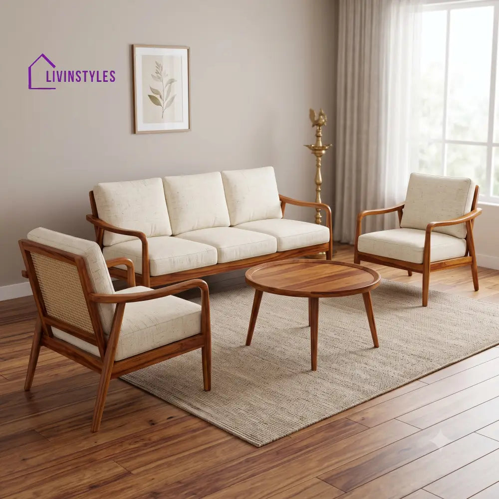Vaishnavi Wooden Sofa Set | 3 + 1 + 1 Sheesham Wood Sofa Set for Living Room