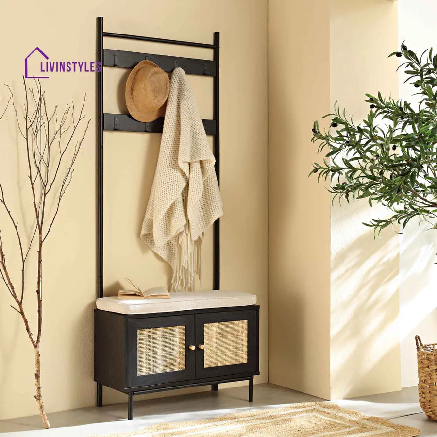 Frances Woven Hallway Unit with Cushion Black Cabinets & Chests