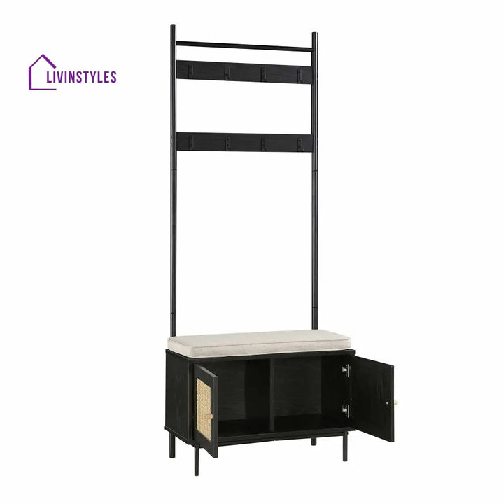 Frances Woven Hallway Unit with Cushion Black Cabinets & Chests