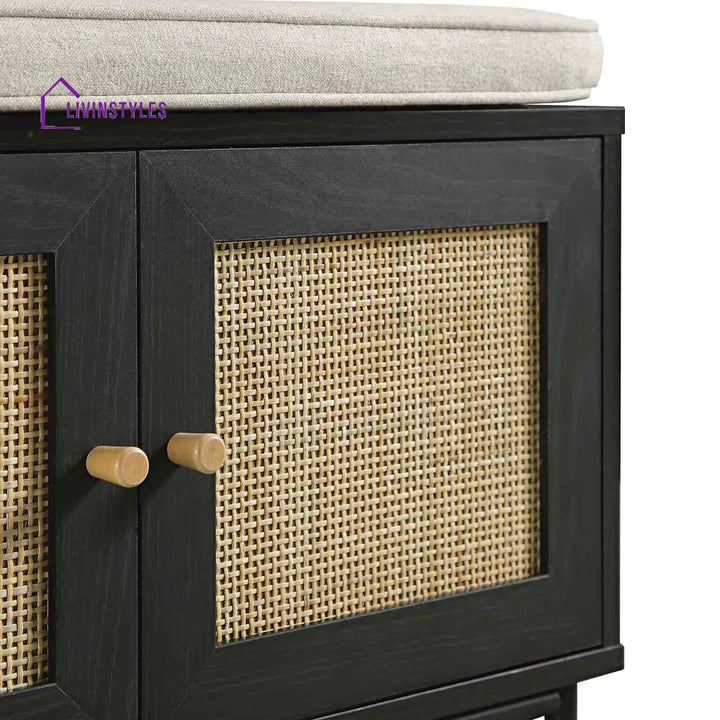 Frances Woven Hallway Unit with Cushion Black Cabinets & Chests