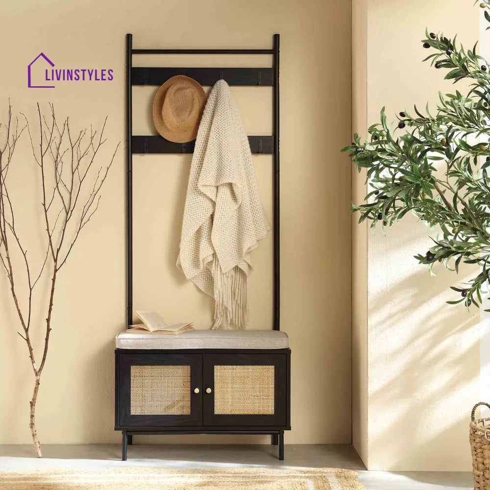 Frances Woven Hallway Unit with Cushion Black Cabinets & Chests