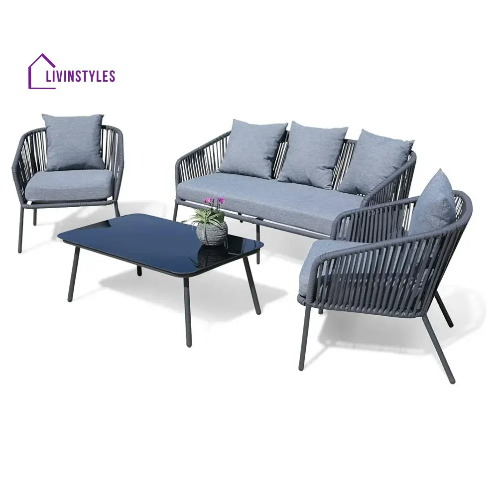 Valencia 4-Piece Outdoor Rope Patio Sofa Set (Grey) - Sofa Set