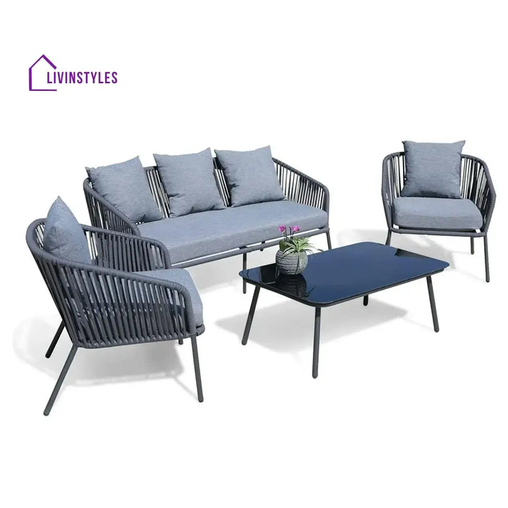 Valencia 4-Piece Outdoor Rope Patio Sofa Set (Grey) - Sofa Set