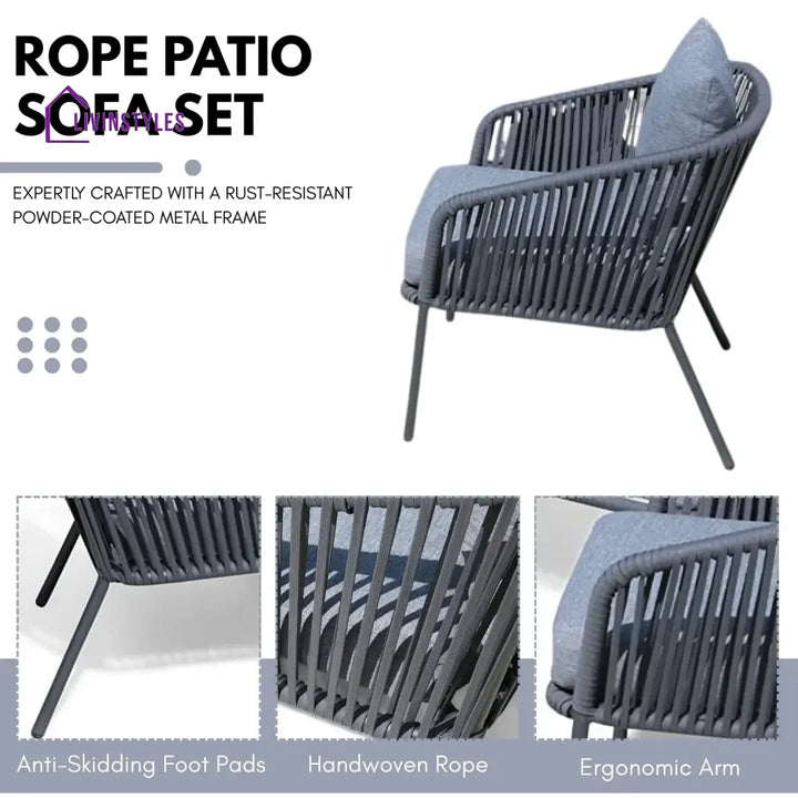 Valencia 4-Piece Outdoor Rope Patio Sofa Set (Grey) - Sofa Set