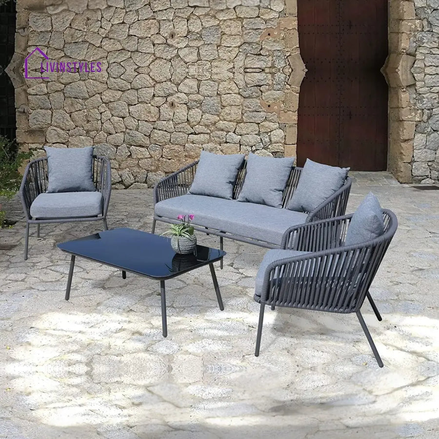Valencia 4-Piece Outdoor Rope Patio Sofa Set (Grey) - Sofa Set