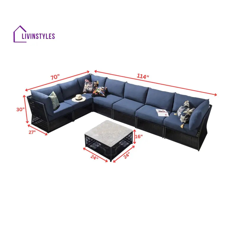 Valencia Outdoor Sofa Set 7 Seater 1 Center Table Set (Blue) Braided & Rope - Sofa Sets