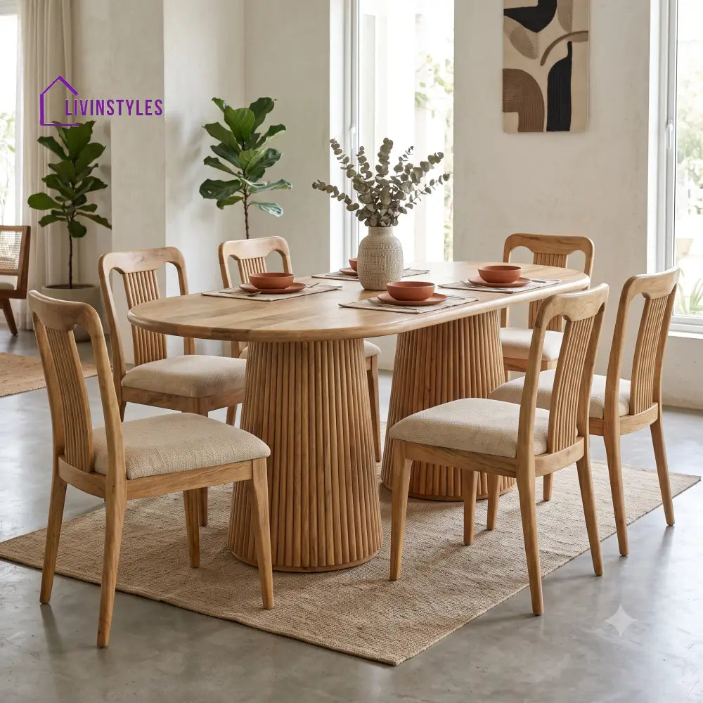 Valentin Premium Mango Wood 6 Seater Dining Table Set | Natural Finish