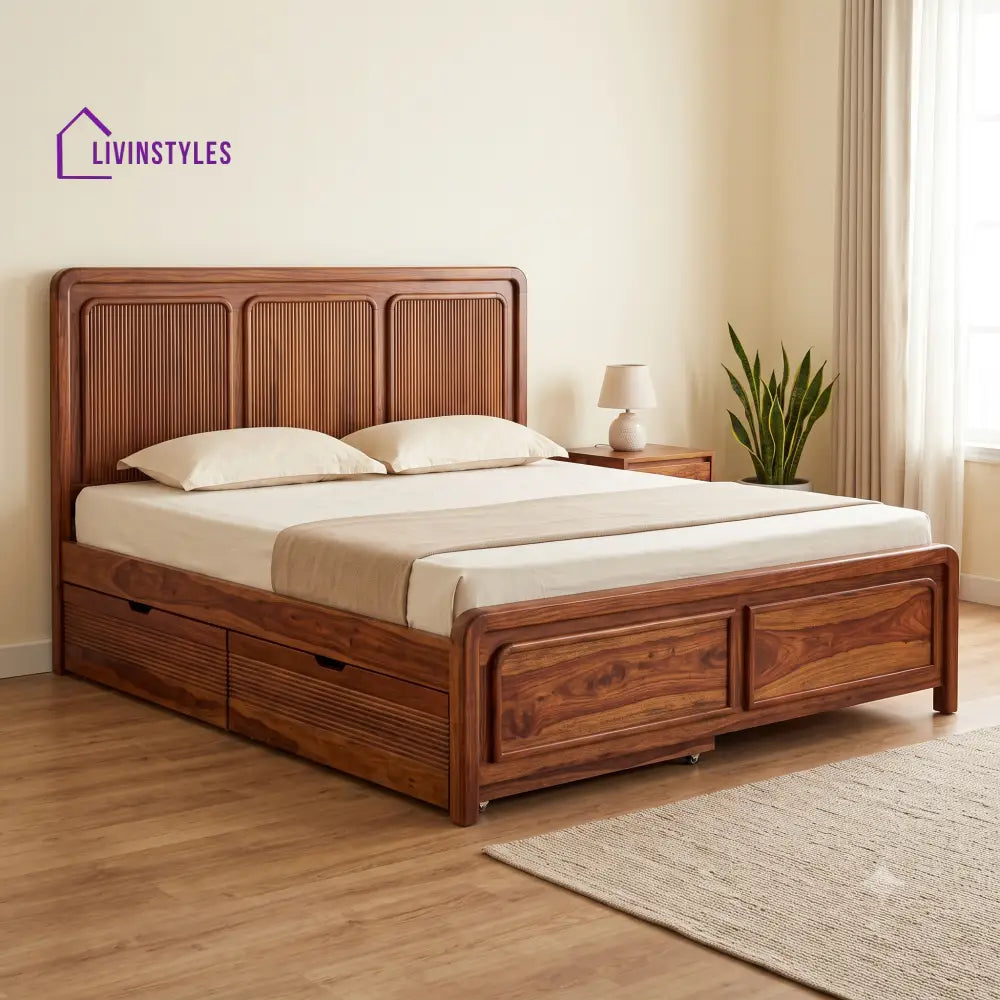 Valentin Premium Wooden Bed with Drawer Storage | King Size Bed & Queen Size Bed Online