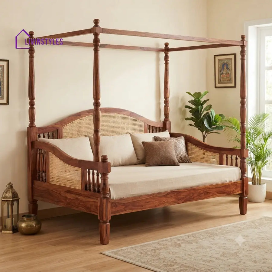 Valentin Wooden Divan Bed for Living Room | Solid Sheesham Wood