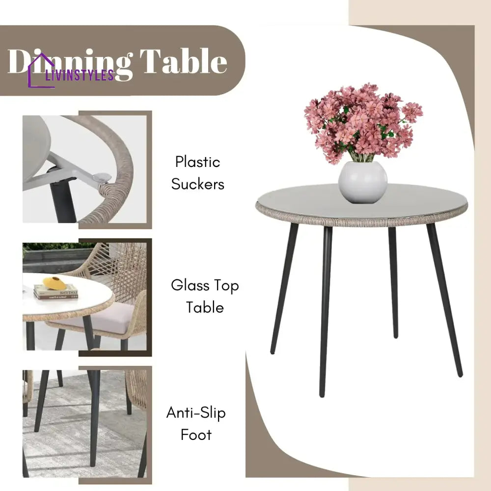 Valentina 5-Piece Outdoor Patio Dining Set with Rope Chairs & Glass Top Table - Dining Set