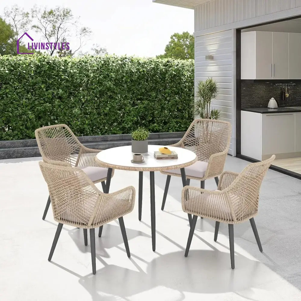 Valentina 5-Piece Outdoor Patio Dining Set with Rope Chairs & Glass Top Table - Dining Set