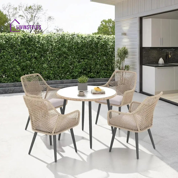 Valentina 5-Piece Outdoor Patio Dining Set with Rope Chairs & Glass Top Table - Dining Set