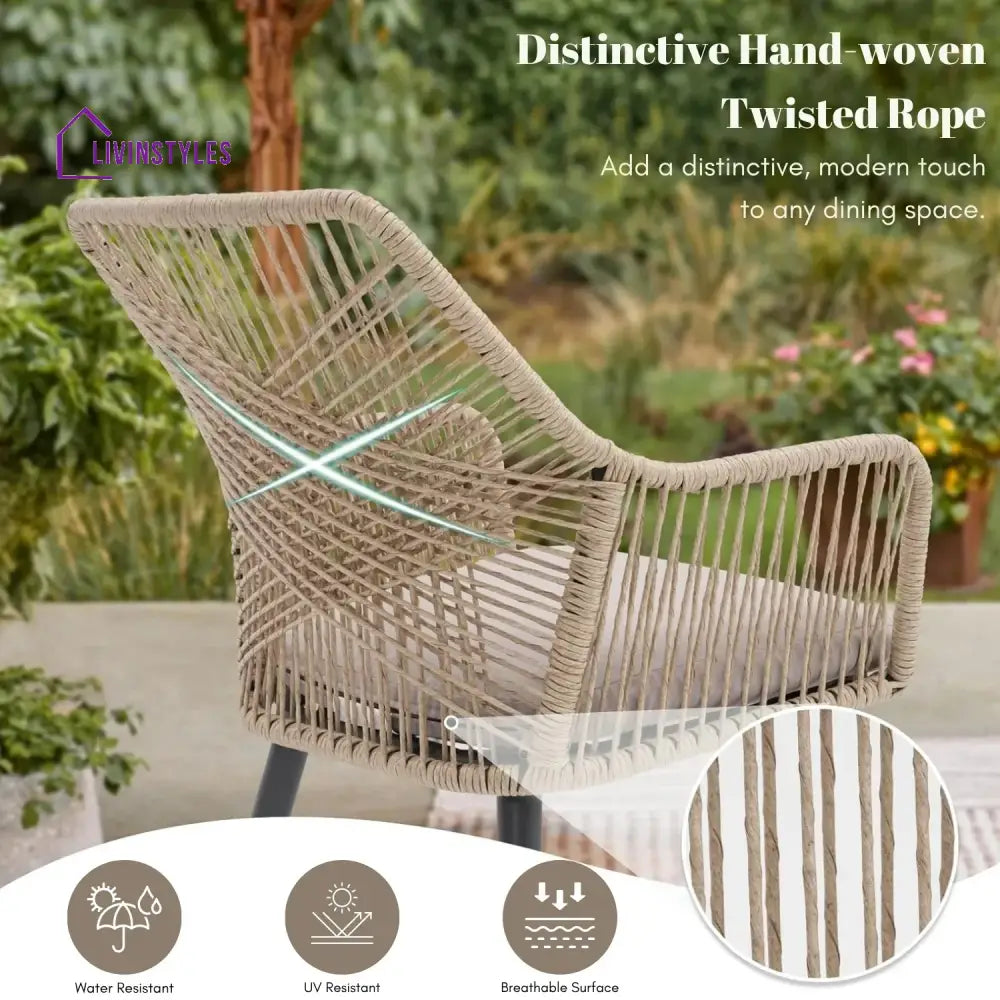 Valentina 5-Piece Outdoor Patio Dining Set with Rope Chairs & Glass Top Table - Dining Set