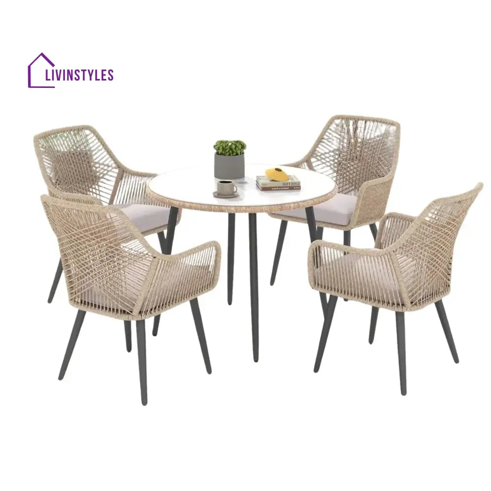 Valentina 5-Piece Outdoor Patio Dining Set with Rope Chairs & Glass Top Table - Dining Set