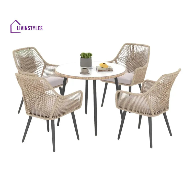 Valentina 5-Piece Outdoor Patio Dining Set with Rope Chairs & Glass Top Table - Dining Set