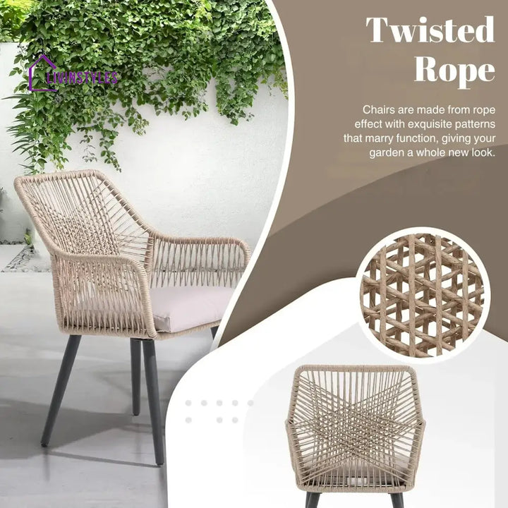 Valentina 5-Piece Outdoor Patio Dining Set with Rope Chairs & Glass Top Table - Dining Set