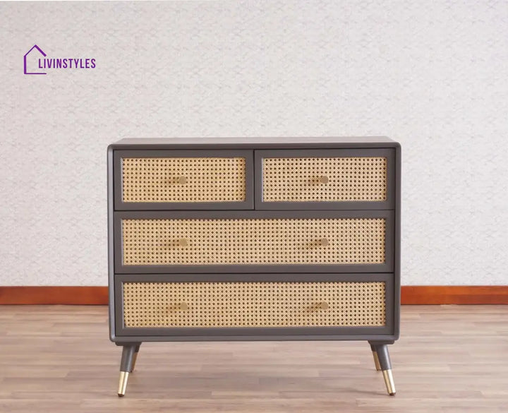 Valentina Solid Wood Rattan Cane Chest of Drawer Four Drawer Chest of Drawer