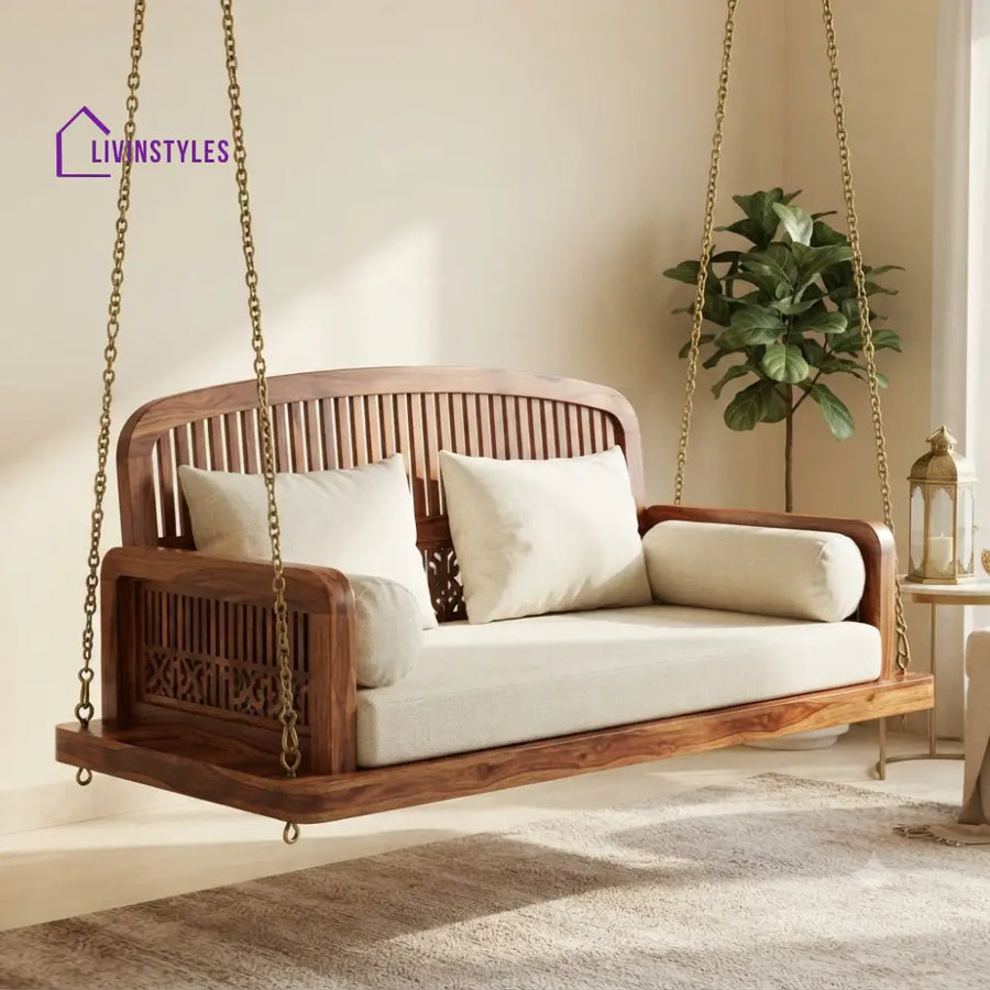 Valentine 2 Seater Wooden Swing for Home | Wooden Jhula for home