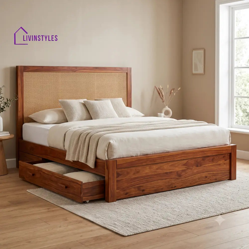 Valentine Premium Wooden Bed with Drawer Storage | King Size Bed & Queen Size Bed Online