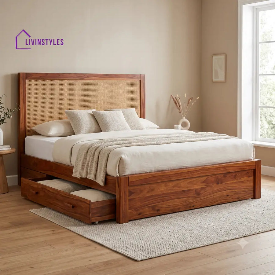 Valentine Premium Wooden Bed with Drawer Storage | King Size Bed & Queen Size Bed Online
