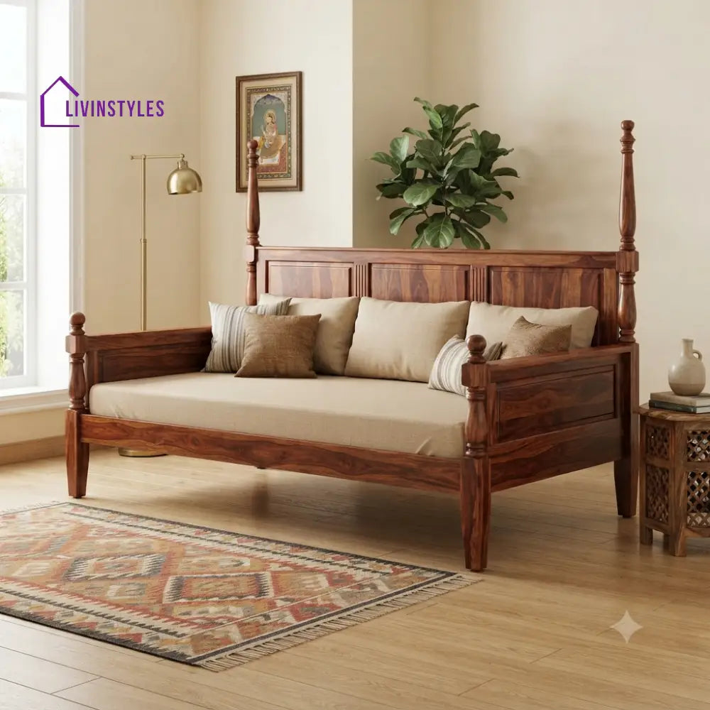 Valentine Wooden Divan Bed for Living Room | Solid Sheesham Wood