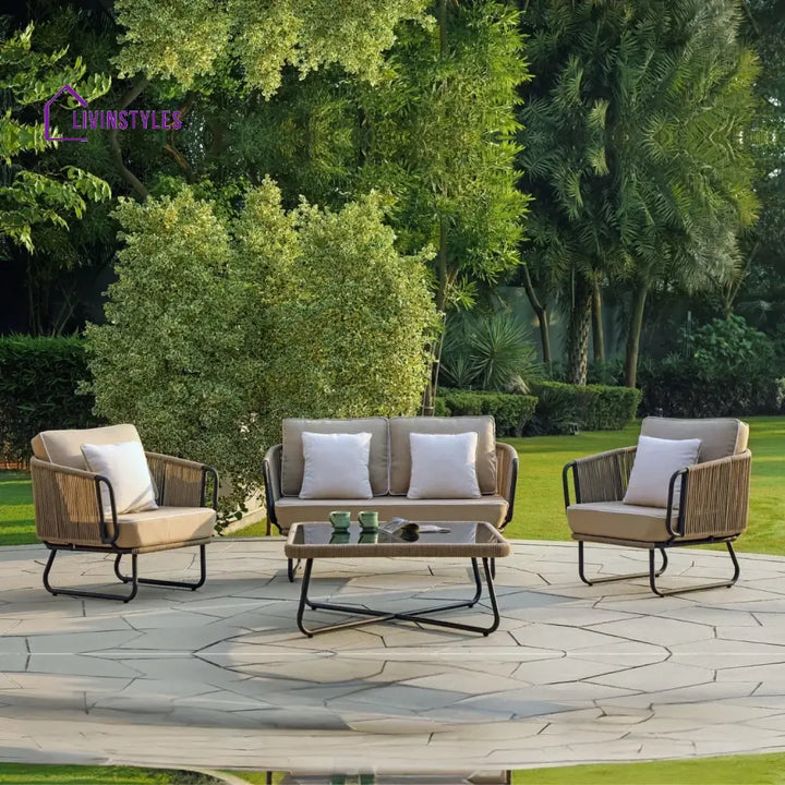 Valeria 4-Piece Rope Sofa Set With Glass Top Table - Sofa Set