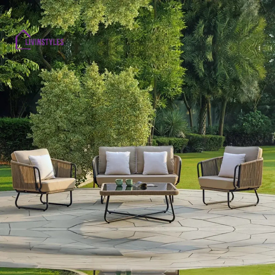 Valeria 4-Piece Rope Sofa Set With Glass Top Table - Sofa Set