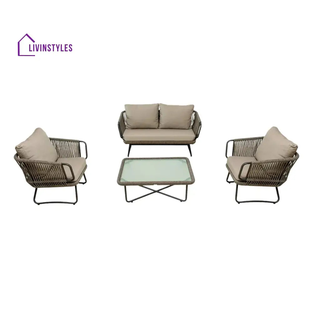 Valeria 4-Piece Rope Sofa Set With Glass Top Table - Sofa Set