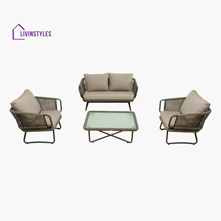 Valeria 4-Piece Rope Sofa Set With Glass Top Table - Sofa Set