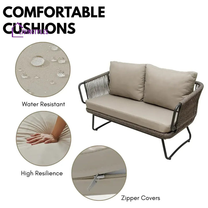 Valeria 4-Piece Rope Sofa Set With Glass Top Table - Sofa Set