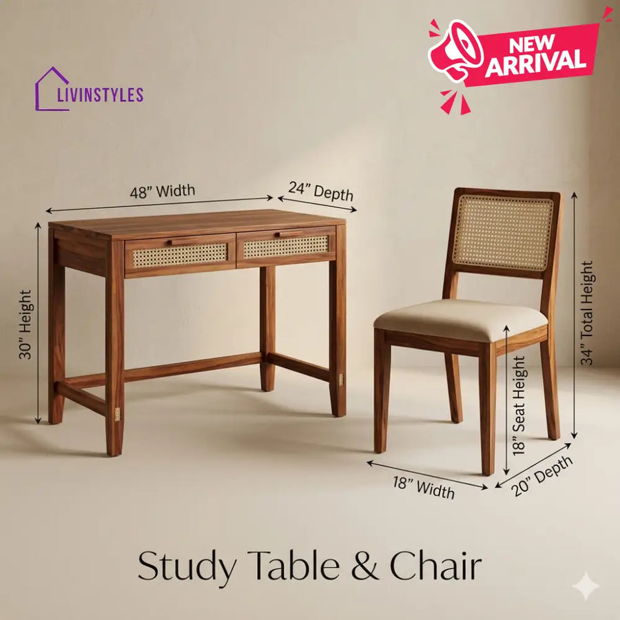 Valeria Sheesham Wood Study Table and Chair Set for Students | Kids | Adults