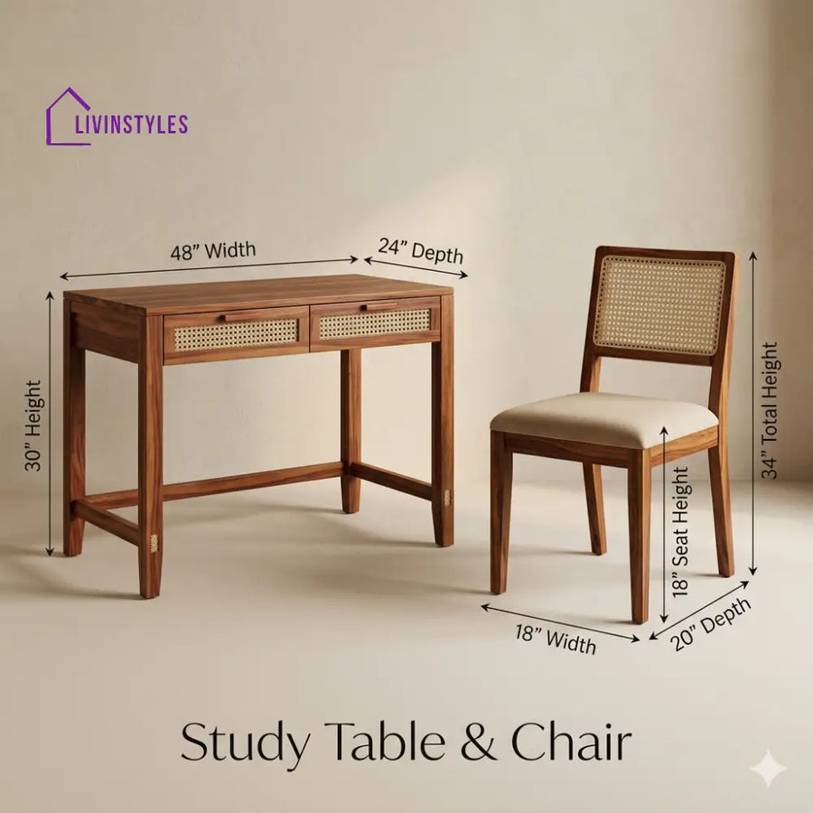 Valeria Sheesham Wood Study Table and Chair Set for Students | Kids | Adults