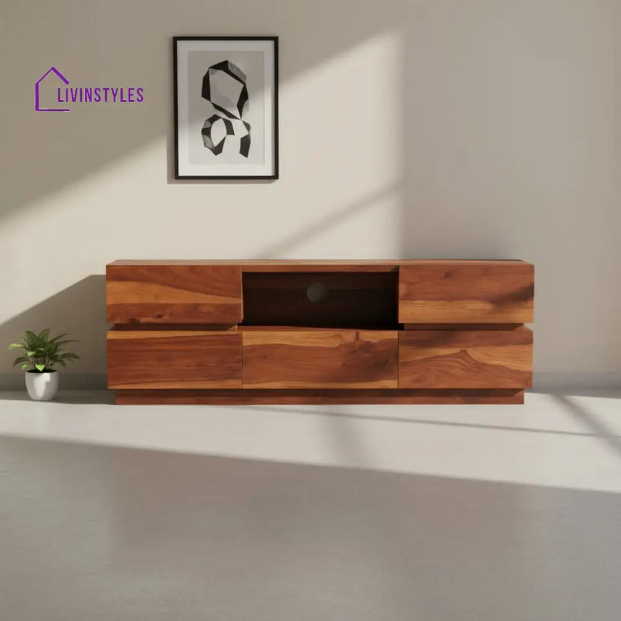 Valeria Sheesham Wood Tv Unit for Living Room Honey