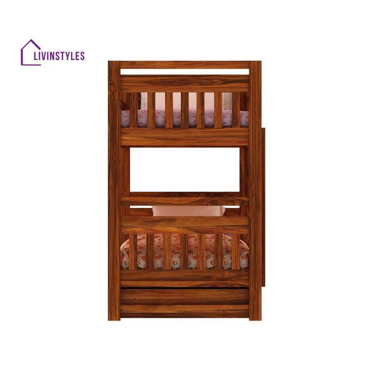 Valeria Solid Sheesham Wood Bunk Bed With Ladder & Two Drawer Storage Bunk Bed