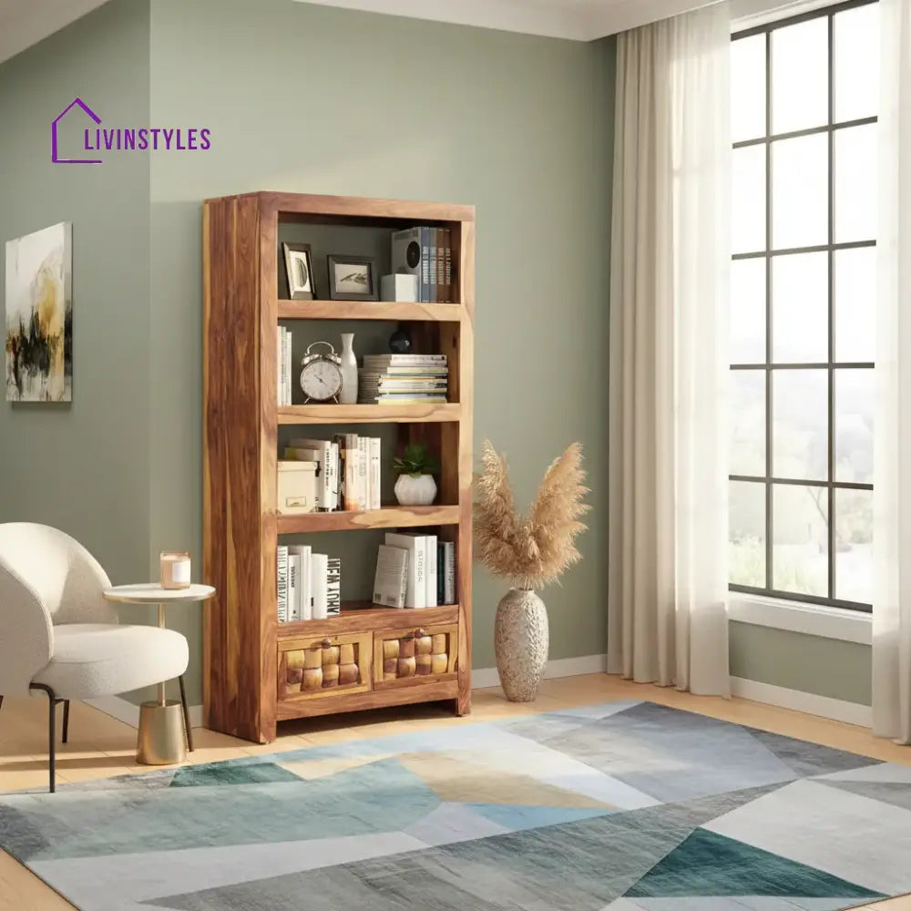 Valeria Solid Wood Sheesham Bookshelf Natural Study Table