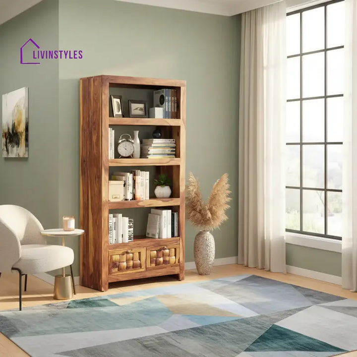 Valeria Solid Wood Sheesham Bookshelf Natural Study Table